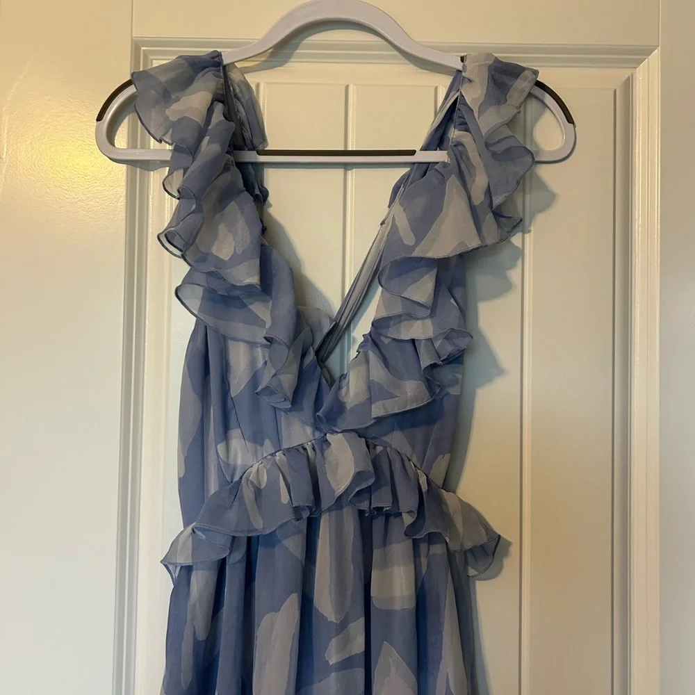 Abercrombie & Fitch Blue and White Ruffle Maxi Dress
